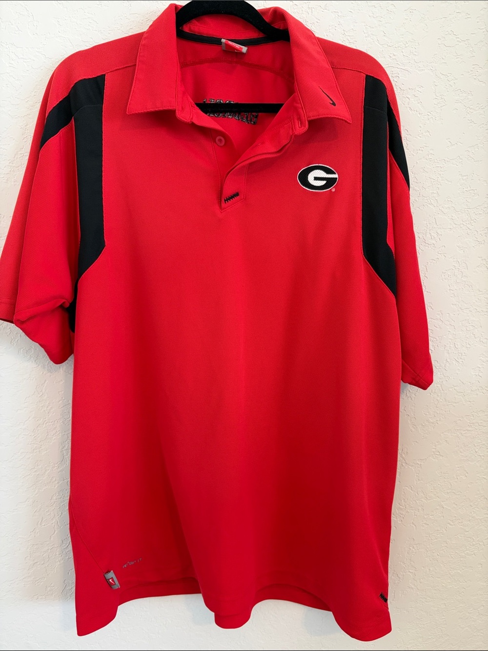Nike Georgia Bulldogs Red Polo with Black Shoulder Panels and Georgia Logo